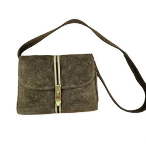 Made In Italy Shoulder bag Cognac Brown Suede Leather Structural Rectangle Purse